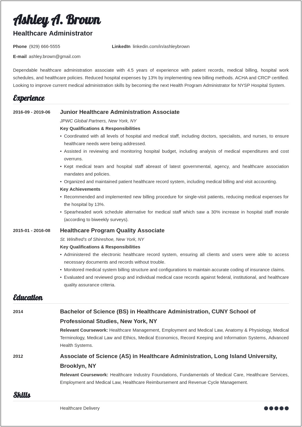 Resume Supervisor Objective Examples In Medical Field