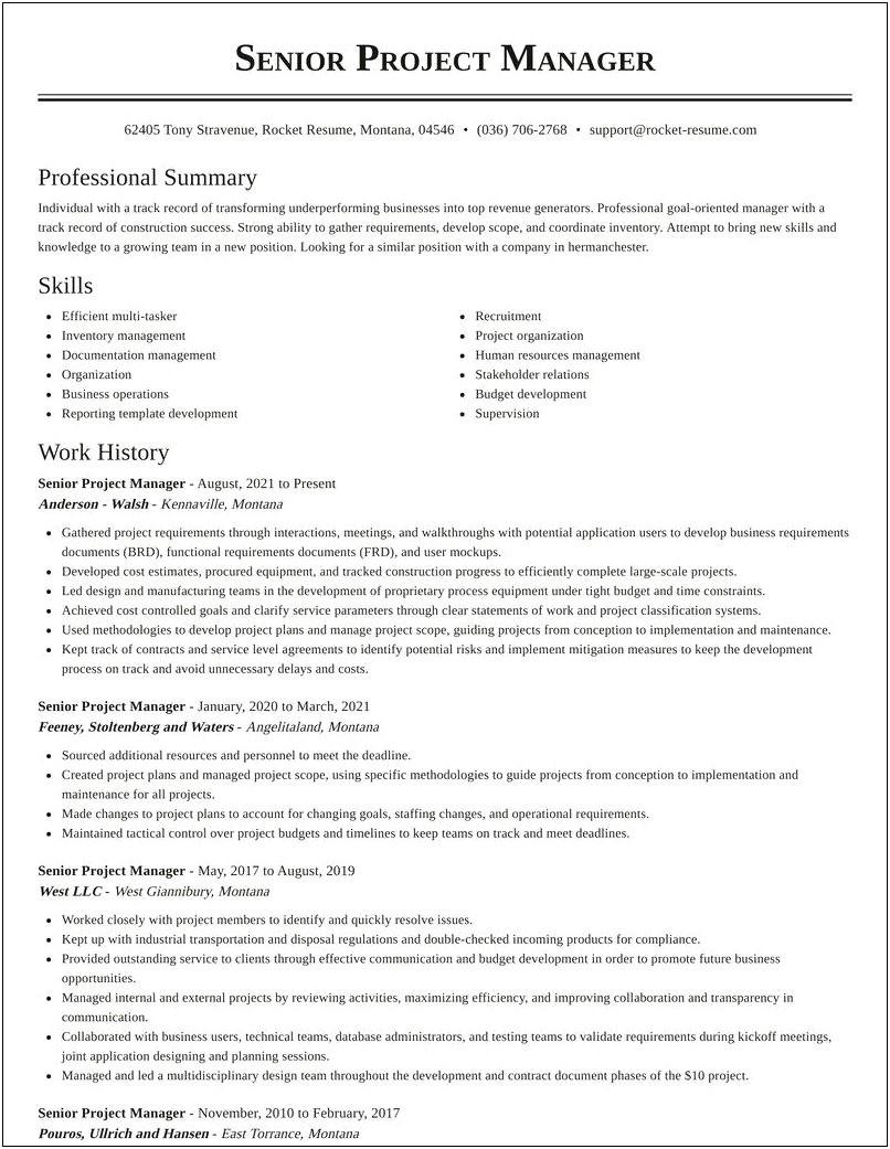 Resume Template Construction Project Manager 2019
