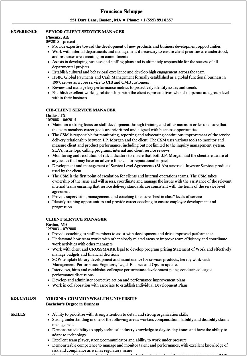 Resume Template Director Of Client Services