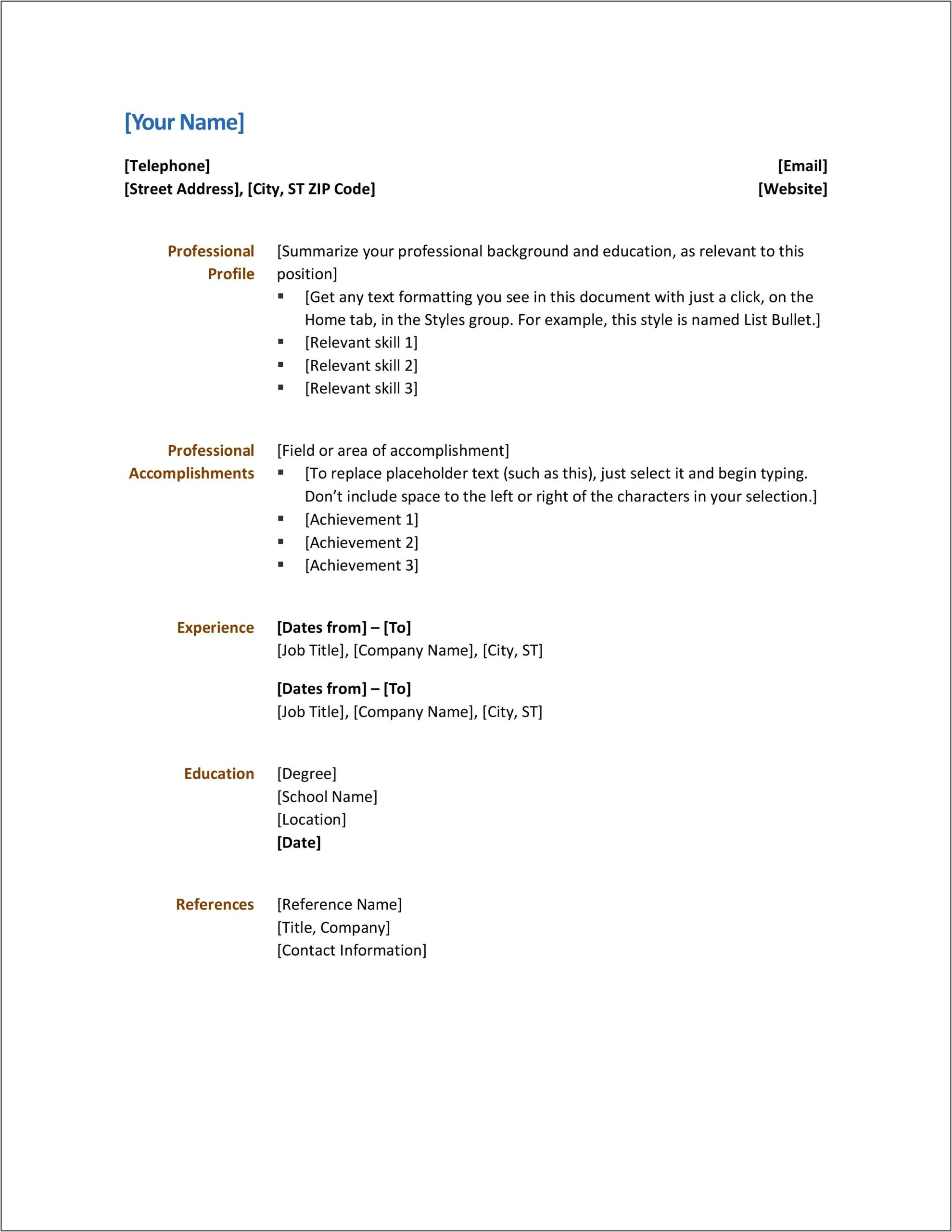 Resume Template Download Microsoft Word 2003