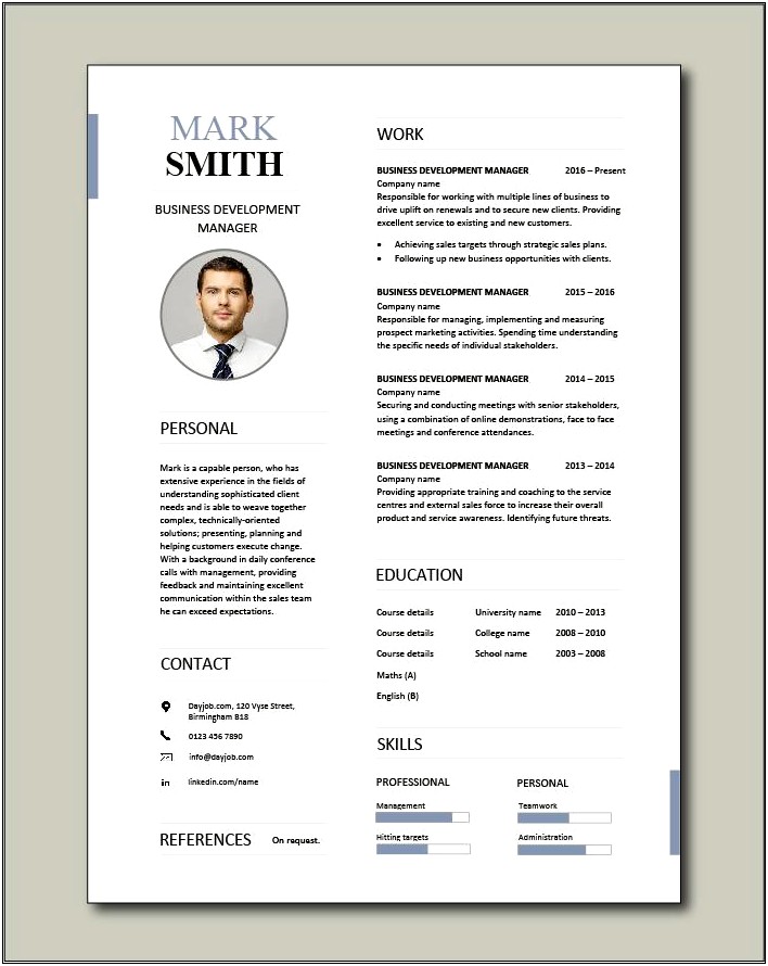 Resume Template For Business Development Manager