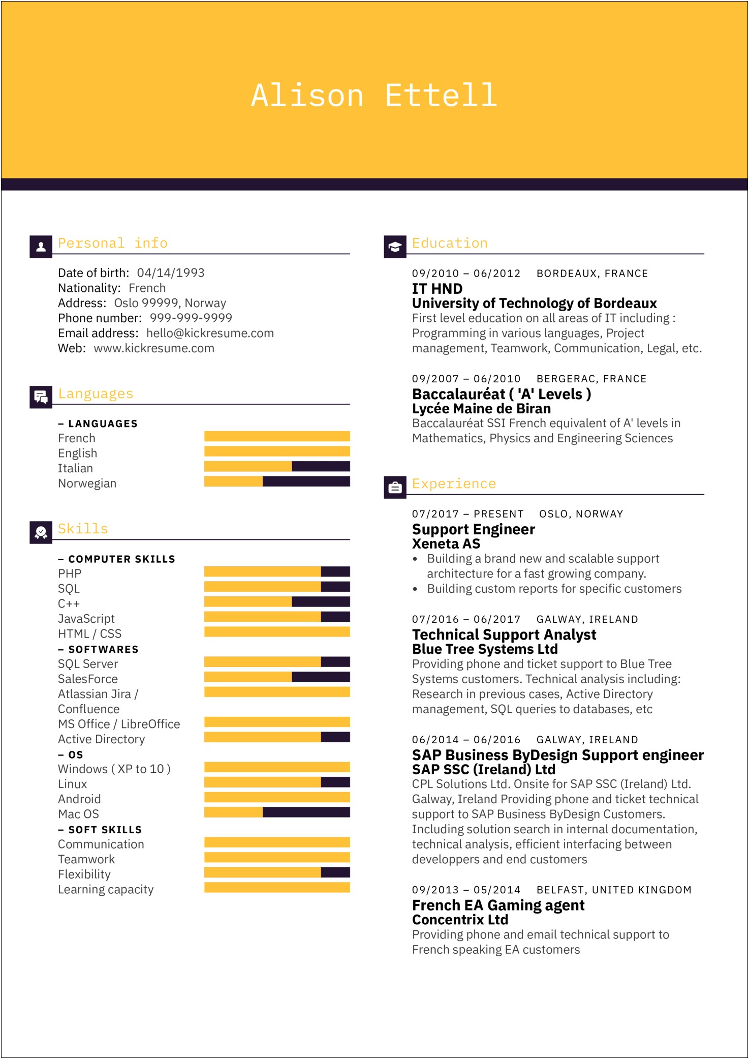 Resume Template For Database Support Engineer