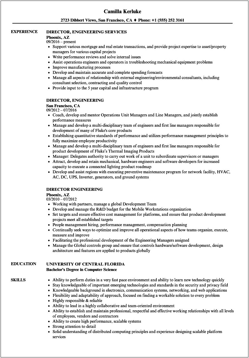 Resume Template For Director Of Engineering