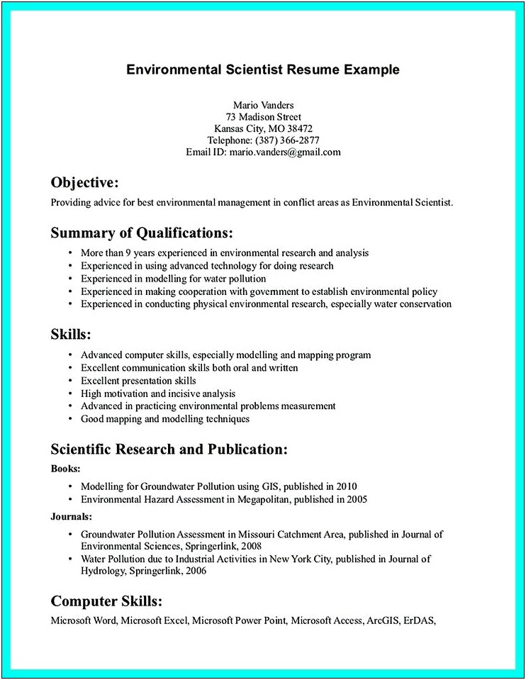 Resume Template For Earth System Science Graduates
