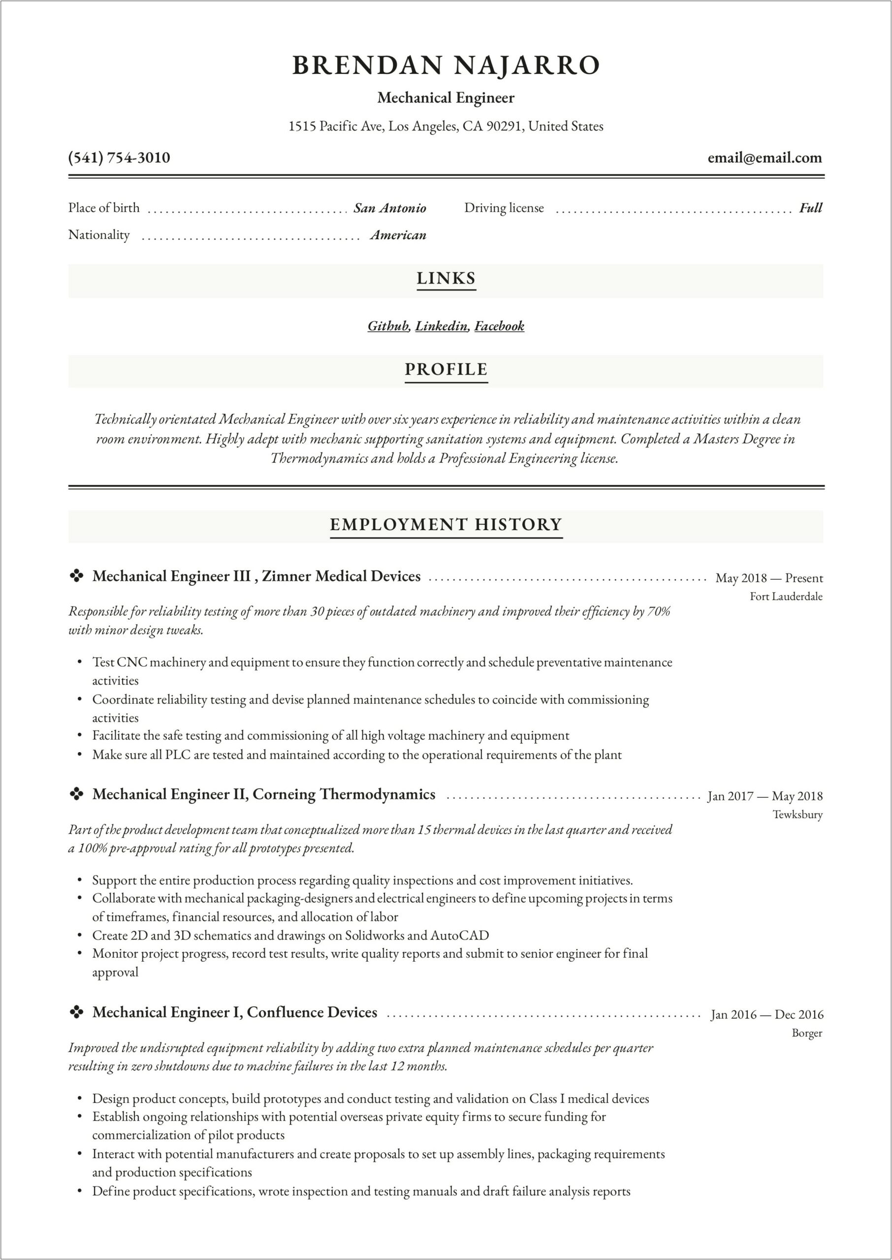 Resume Template For Entry Level Manufacturing Engineer