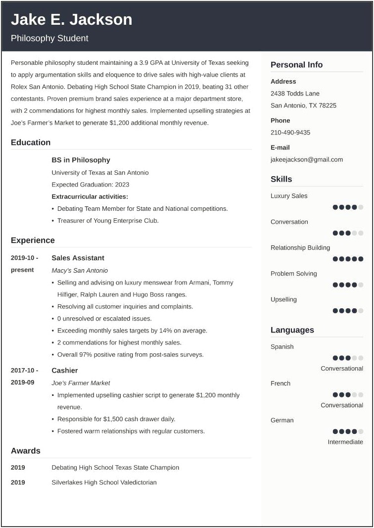 Resume Template For Freshman In College