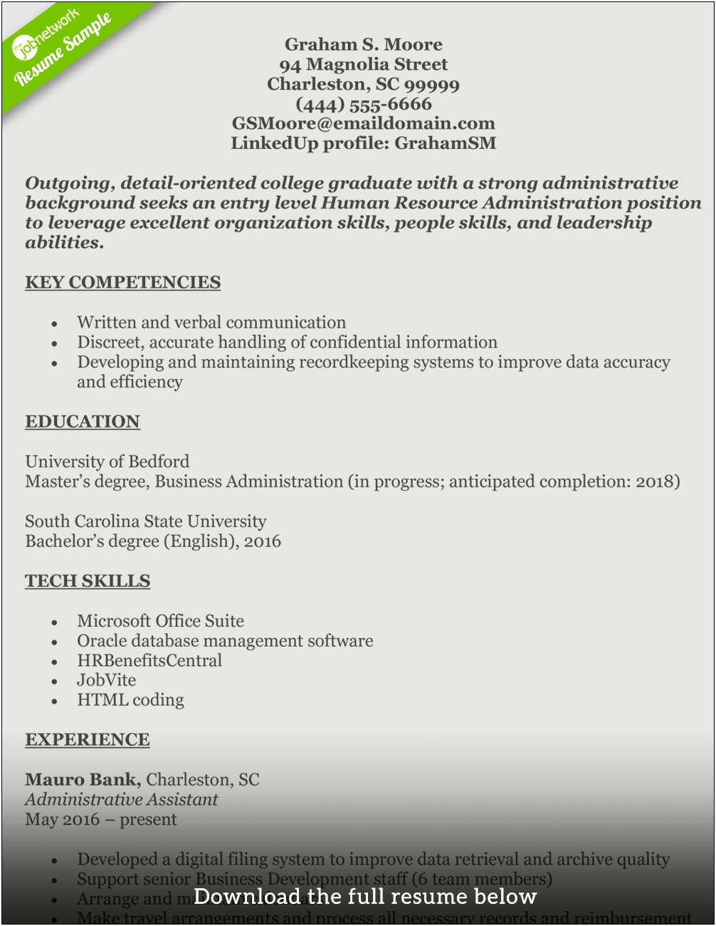 Resume Template For Human Resources Assistant