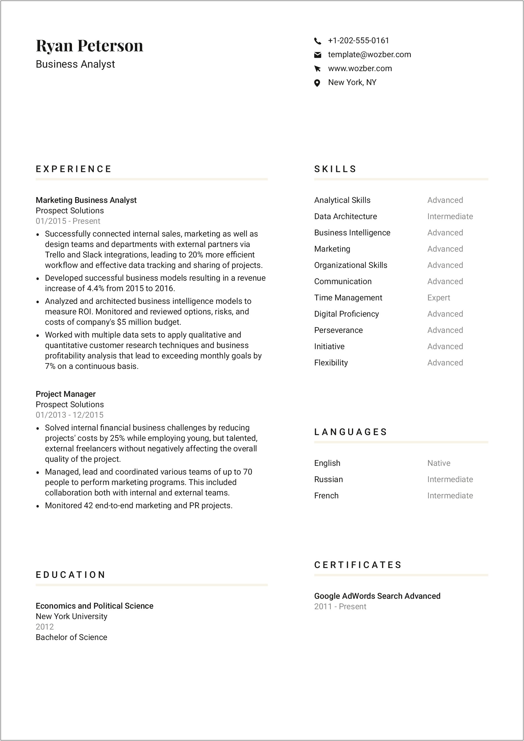 Resume Template For International Commerce And Trade Experience