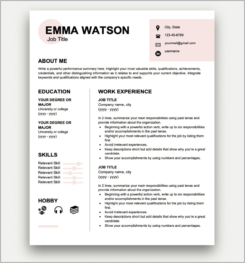 Resume Template For Long Out Of Work