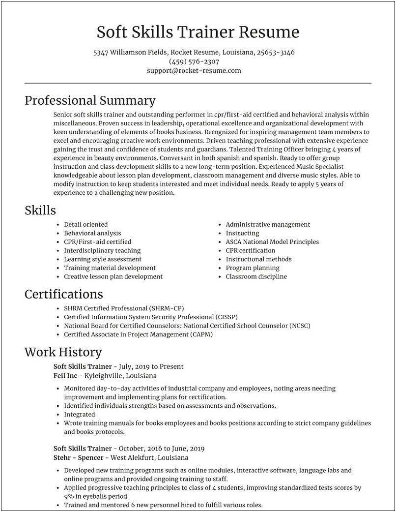 Resume Template For Soft Skills Trainer