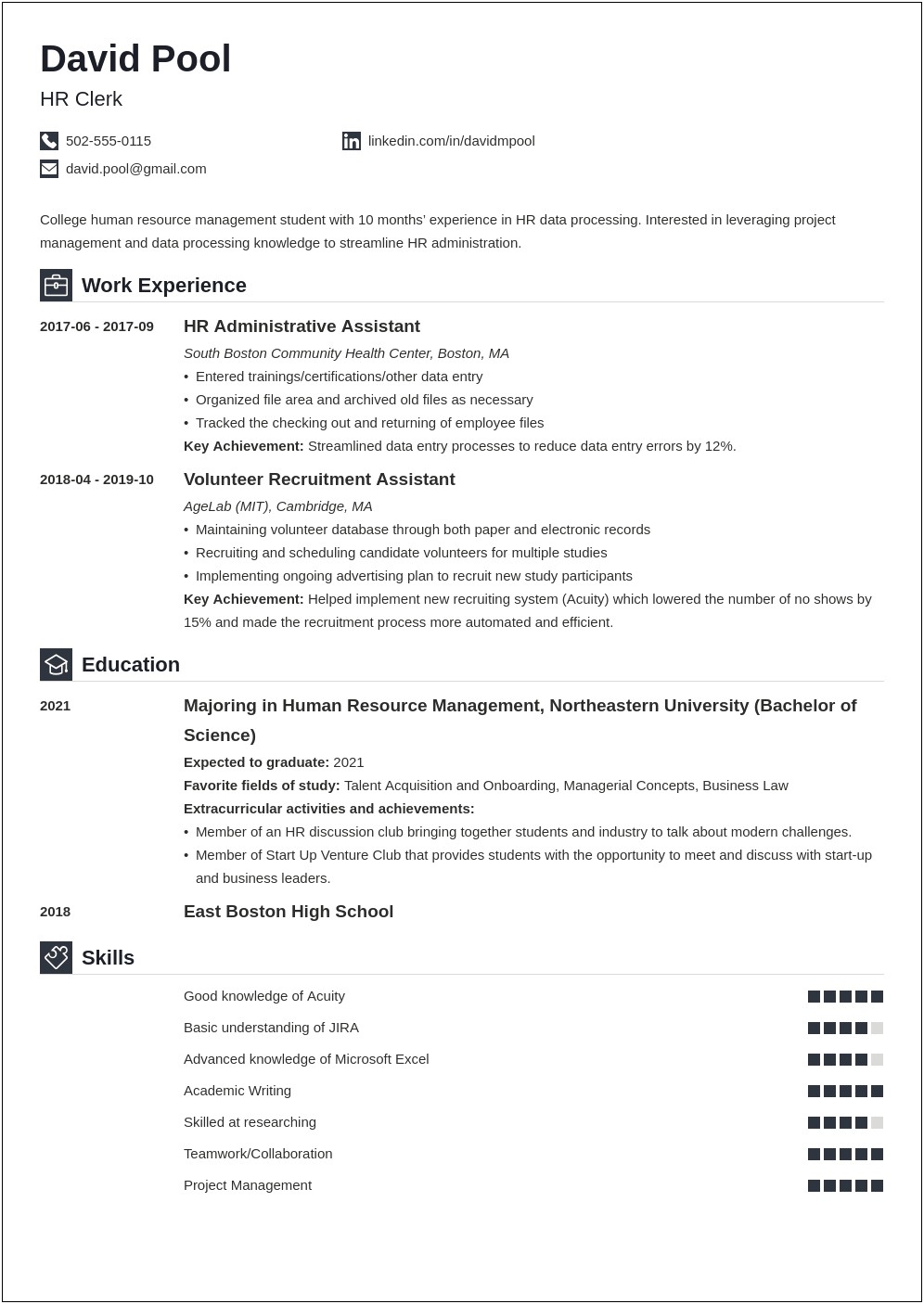 Resume Template For Sophomore College Student