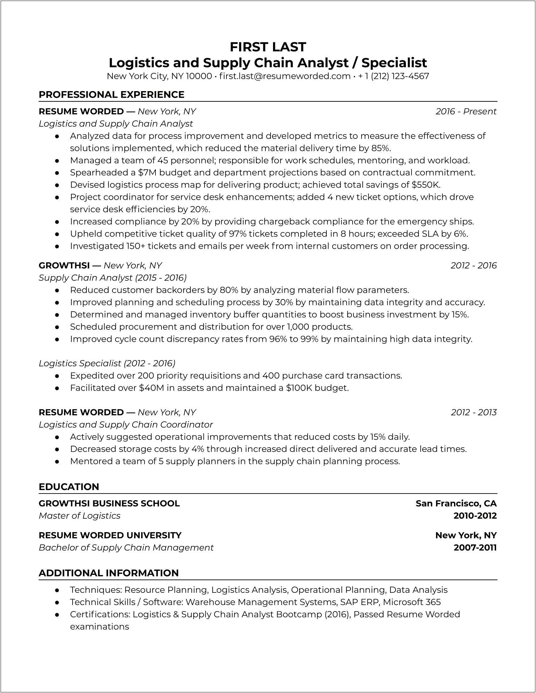 Resume Template For Supply Chain Manager