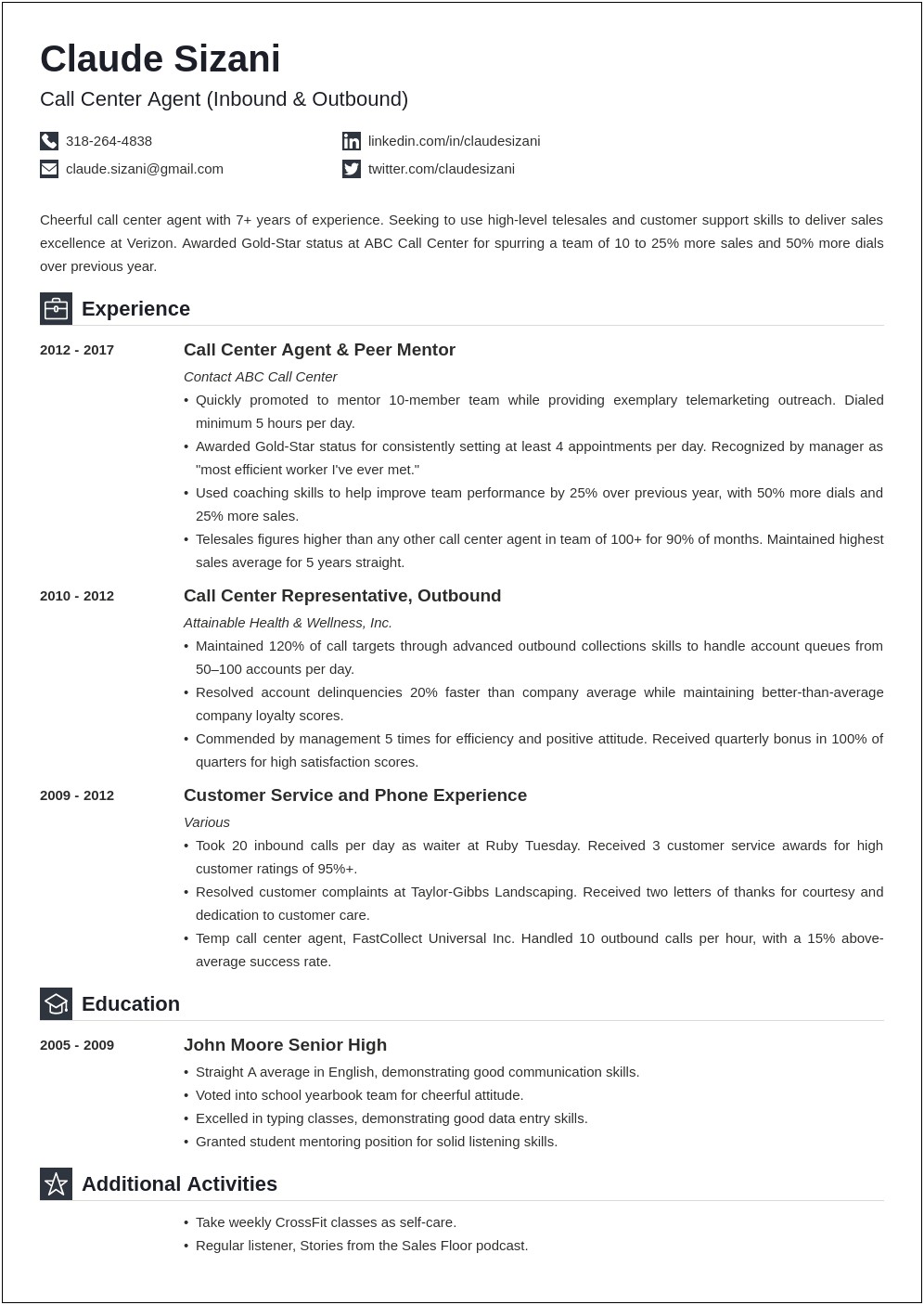 Resume Template Verizon Sales Associate Doc