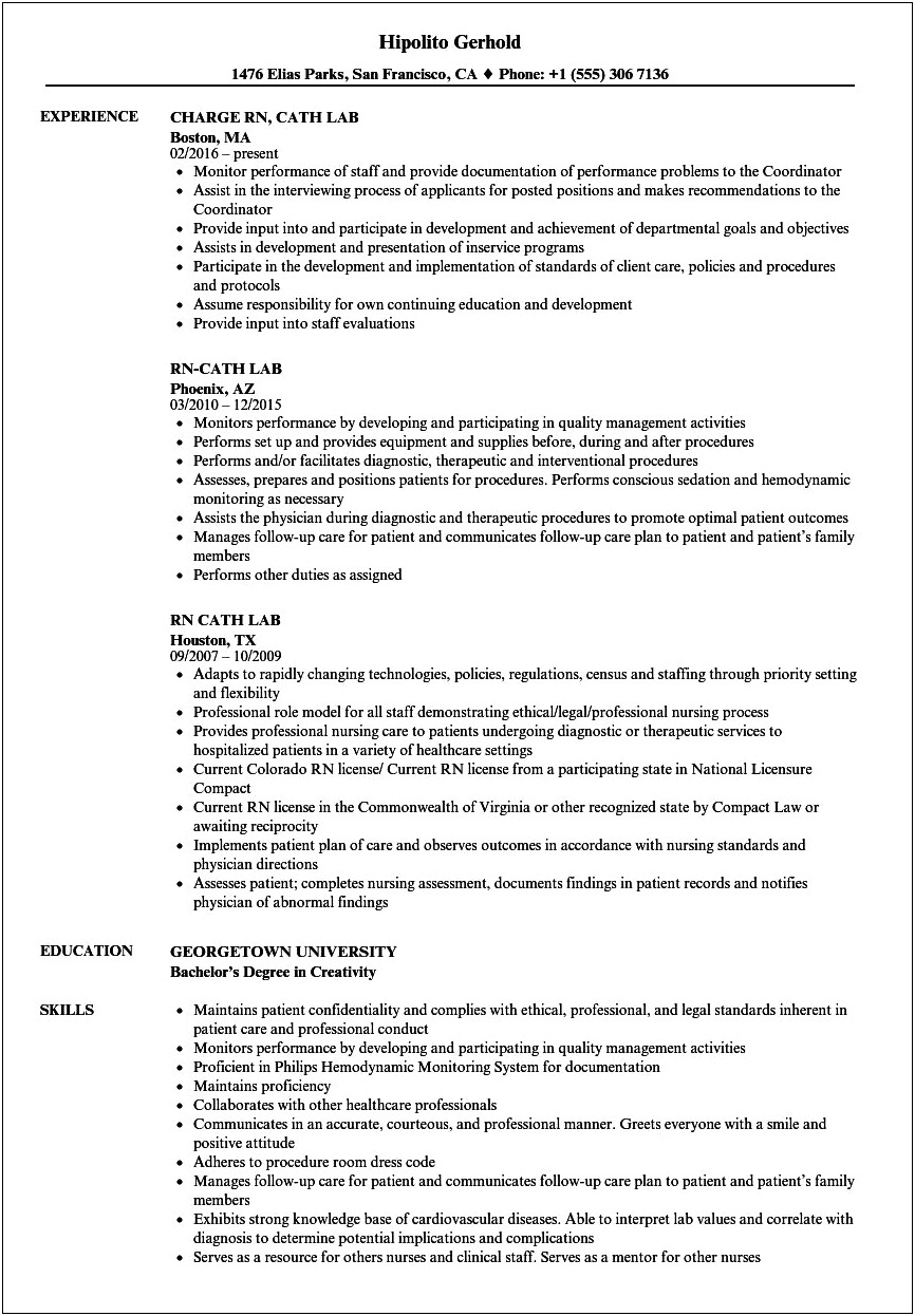 Resume Templates For A Pci Rn