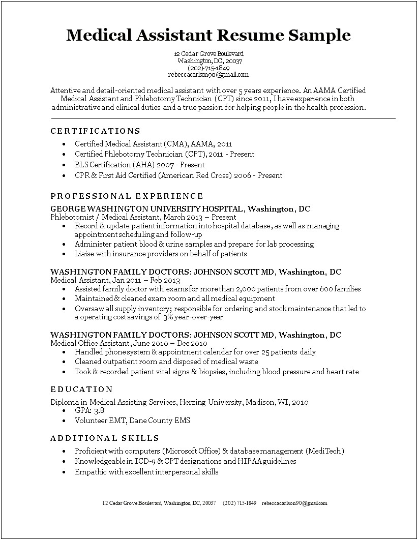 Resume Templates For Medical Lab Assistant