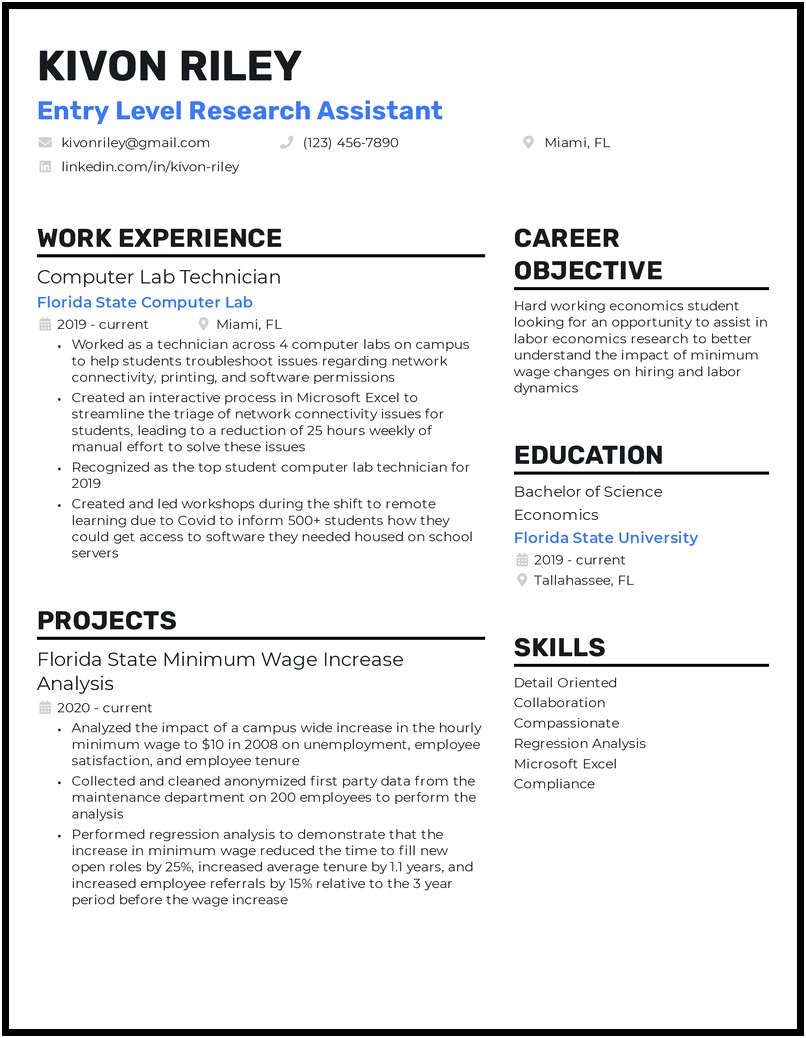 Resume Templates For Research Assistant Work