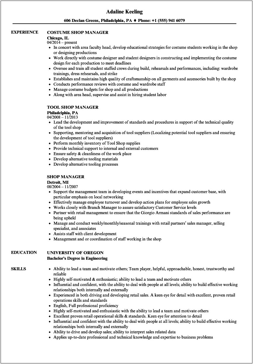 Resume That Shows Manager Who Open Store