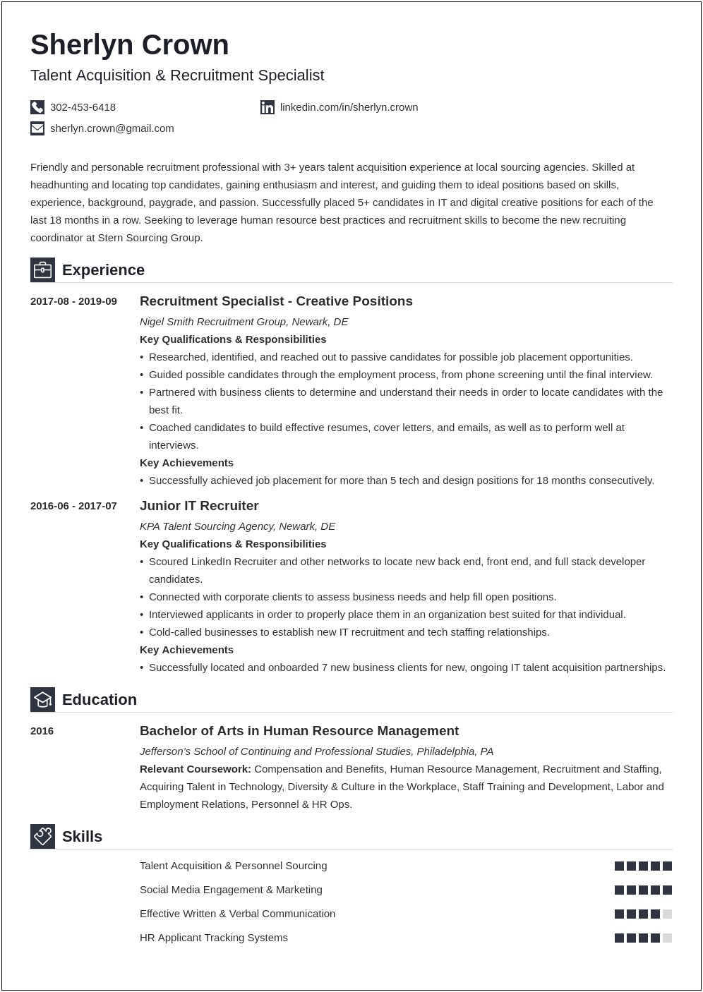 Resume To A Recruiting Company Sample