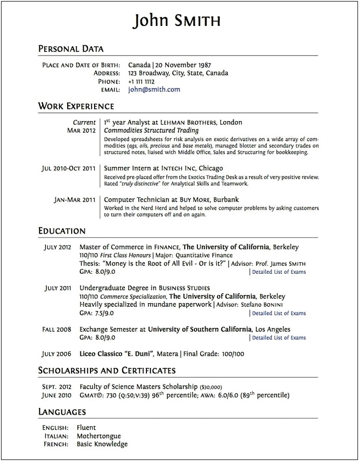Resume To Work Within The School
