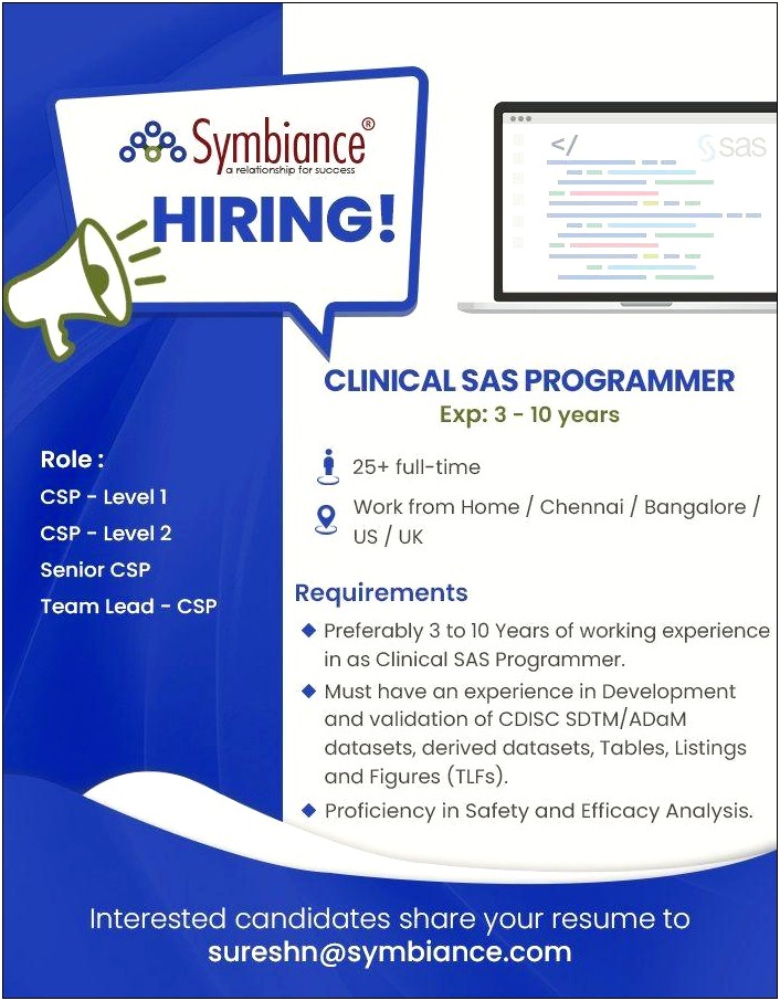 Resume With Clinical Sas Programmer Experience