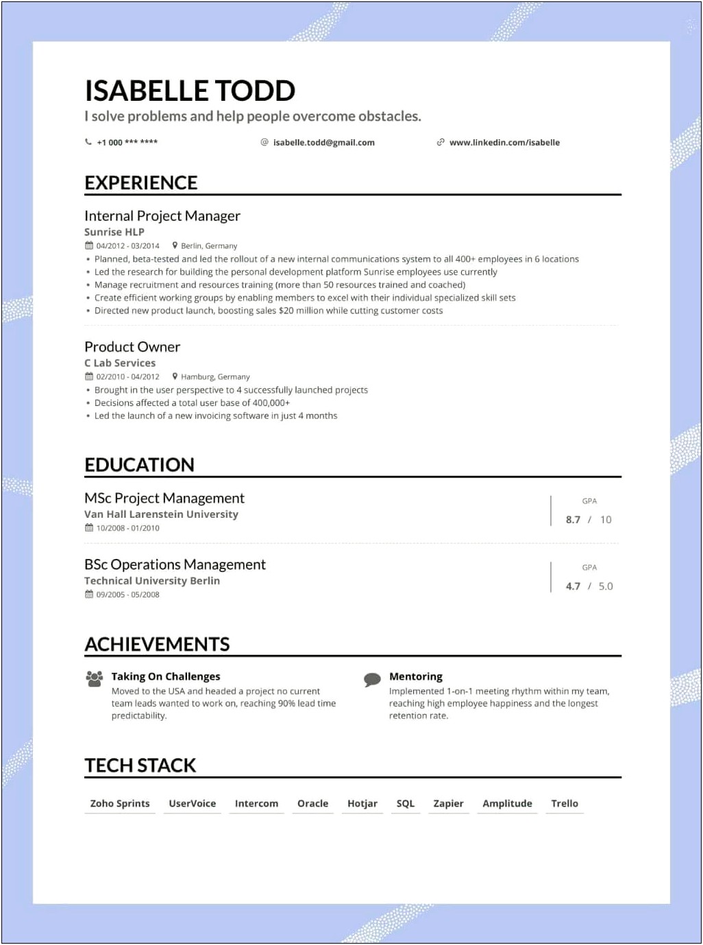 Resume With Dates On Side Example