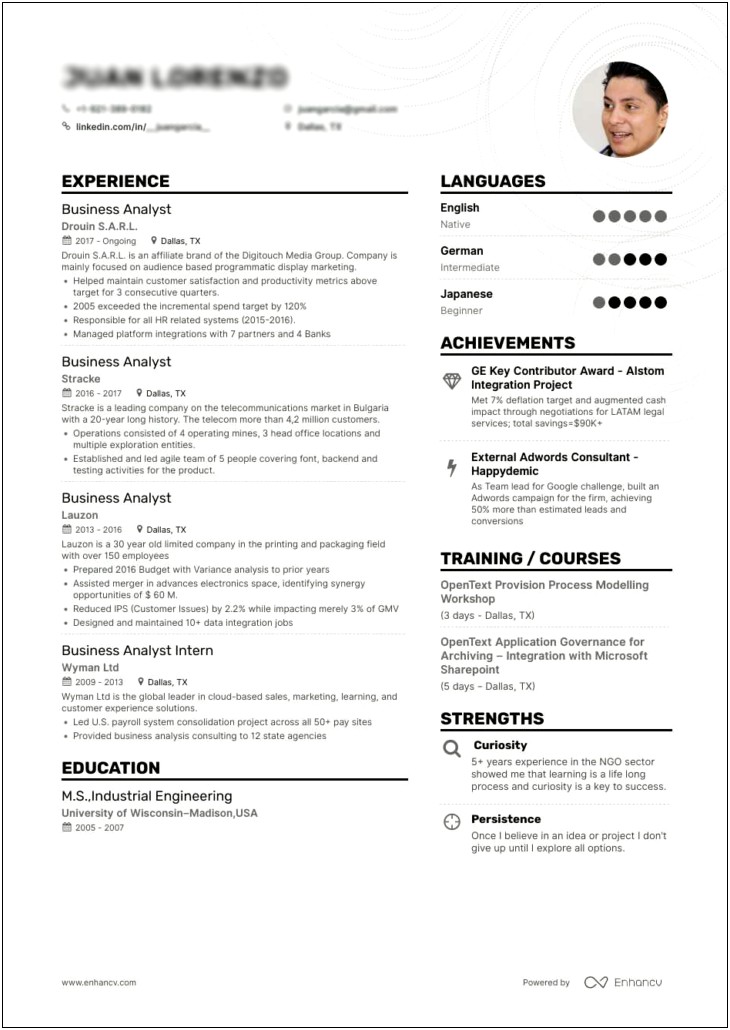Resume With Examples Of Business Analytics