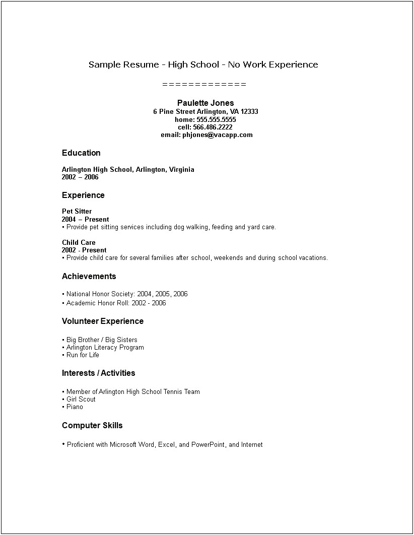Resume With No Work Experience Or Volunteer