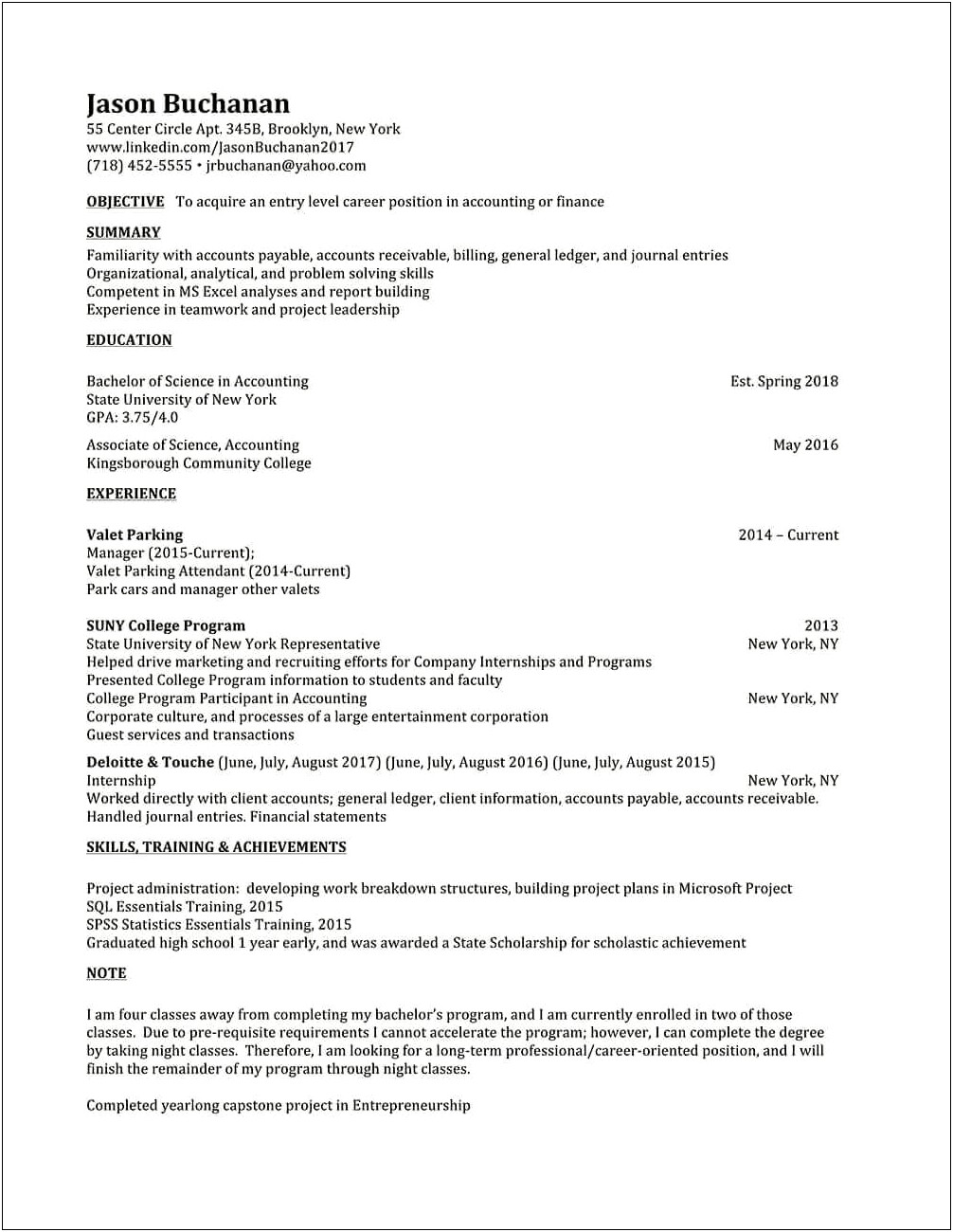 Resume With Only One Previous Job