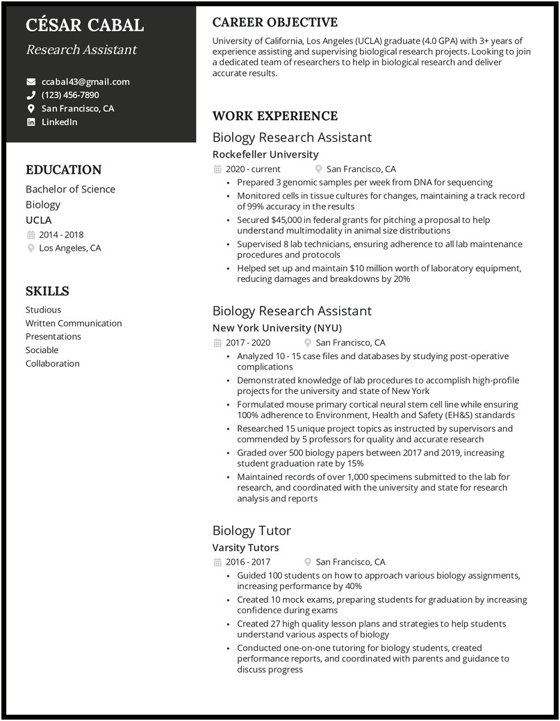 Resume With Publications Sample For Graduate School