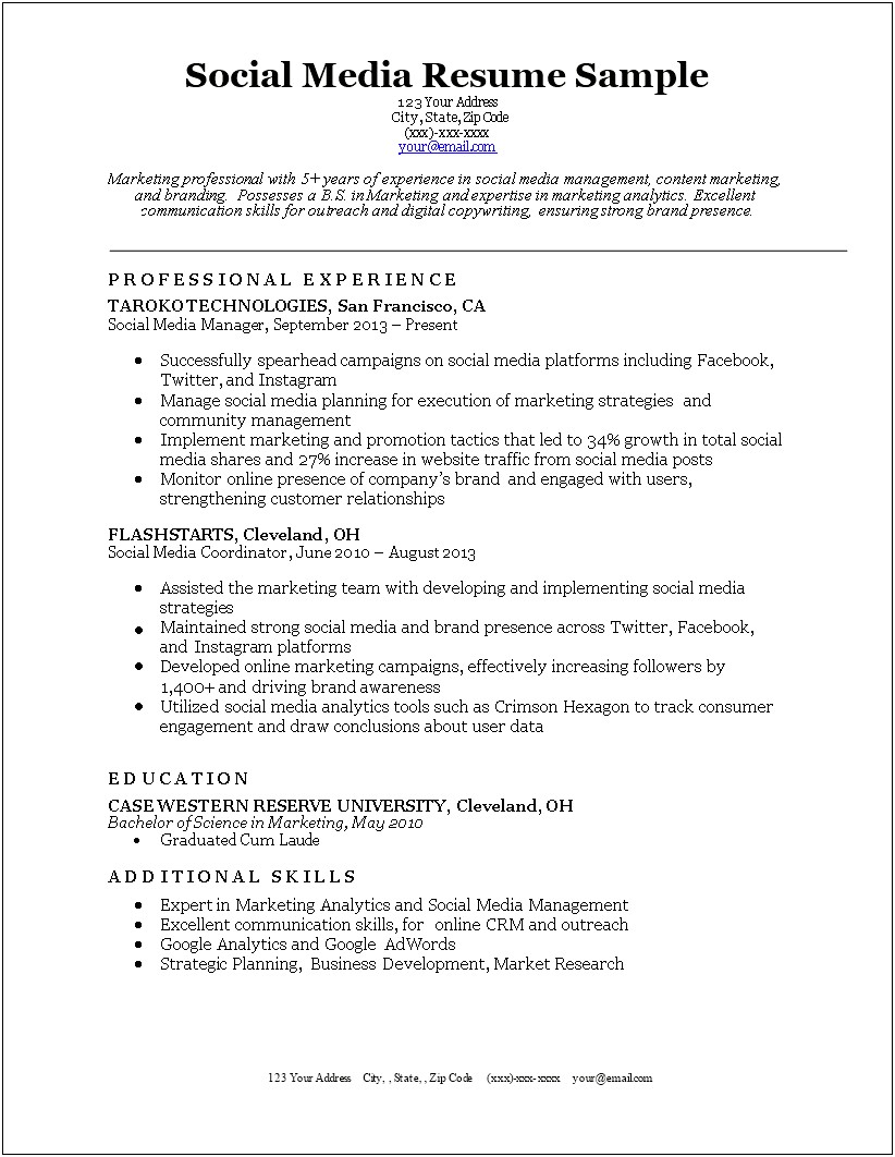 Resume With Statistics Social Media Manager
