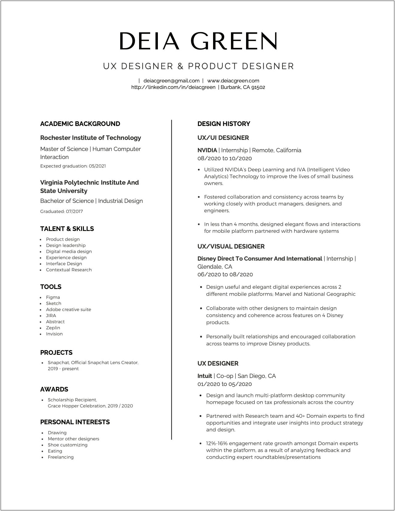 Resume With Wifi Product Design Experience