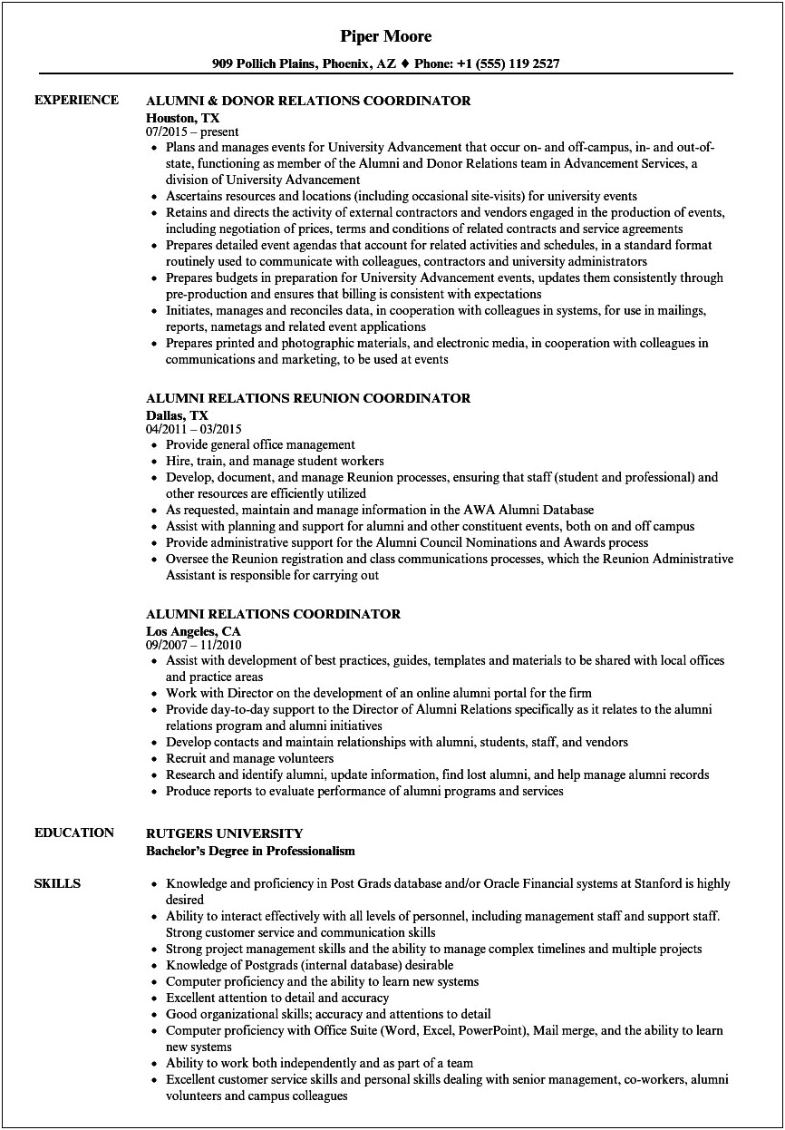 Resume Wording For Chair On Board