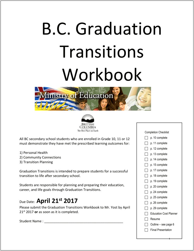 Resume Workbook For High School Students