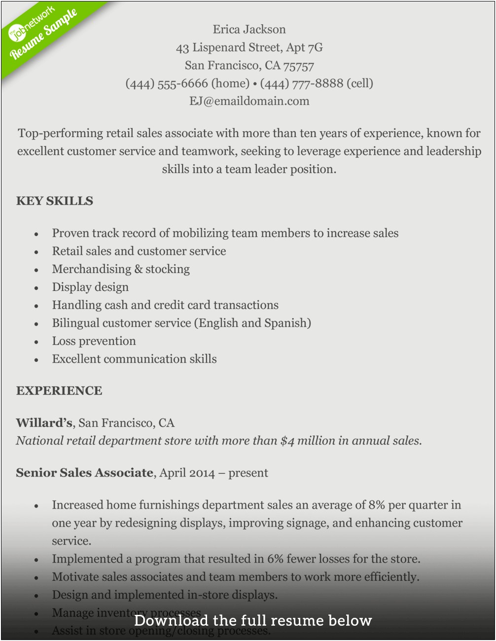 Resume Works For Store Set Up