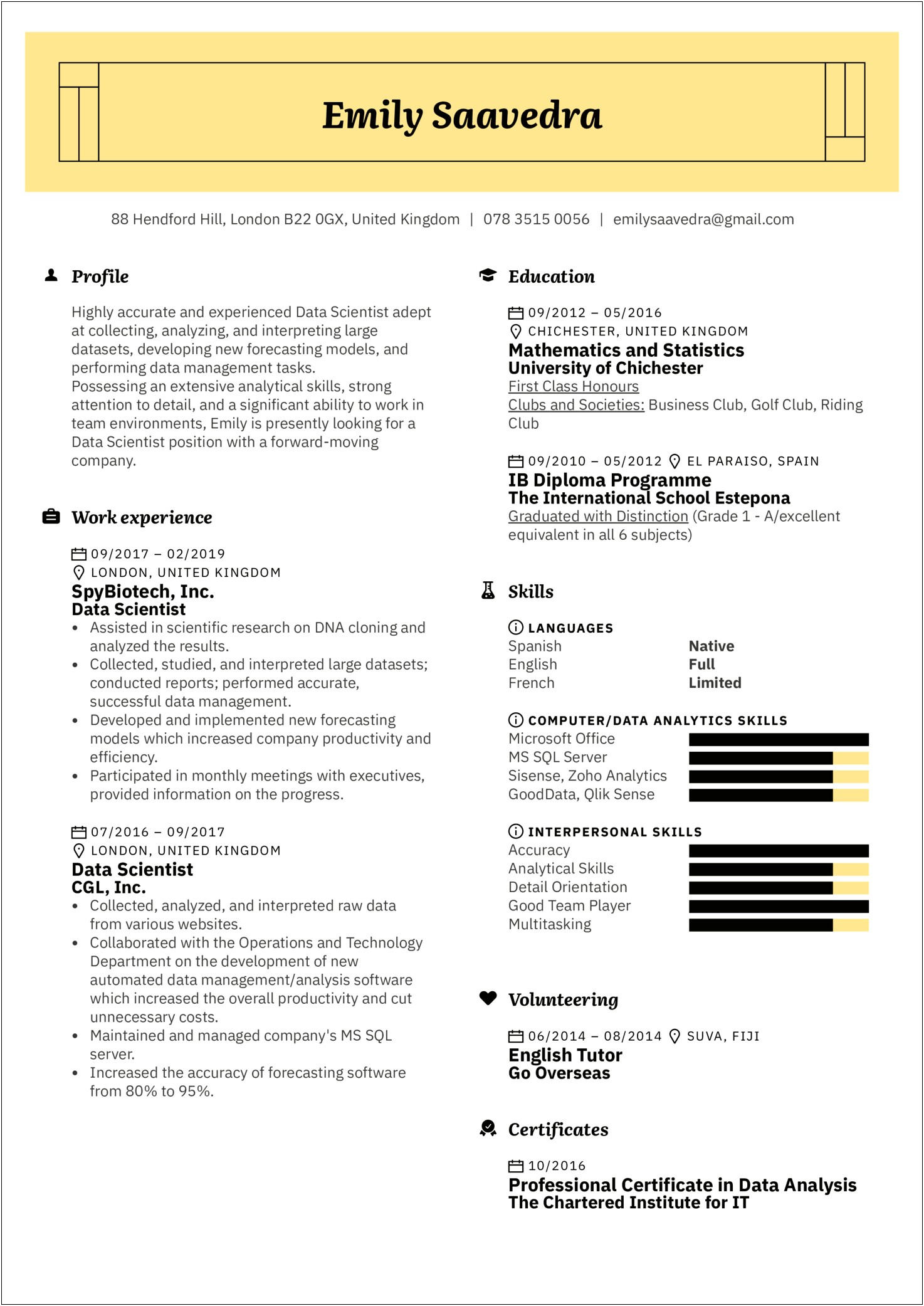 Resume Writing Examples For Data Analysts