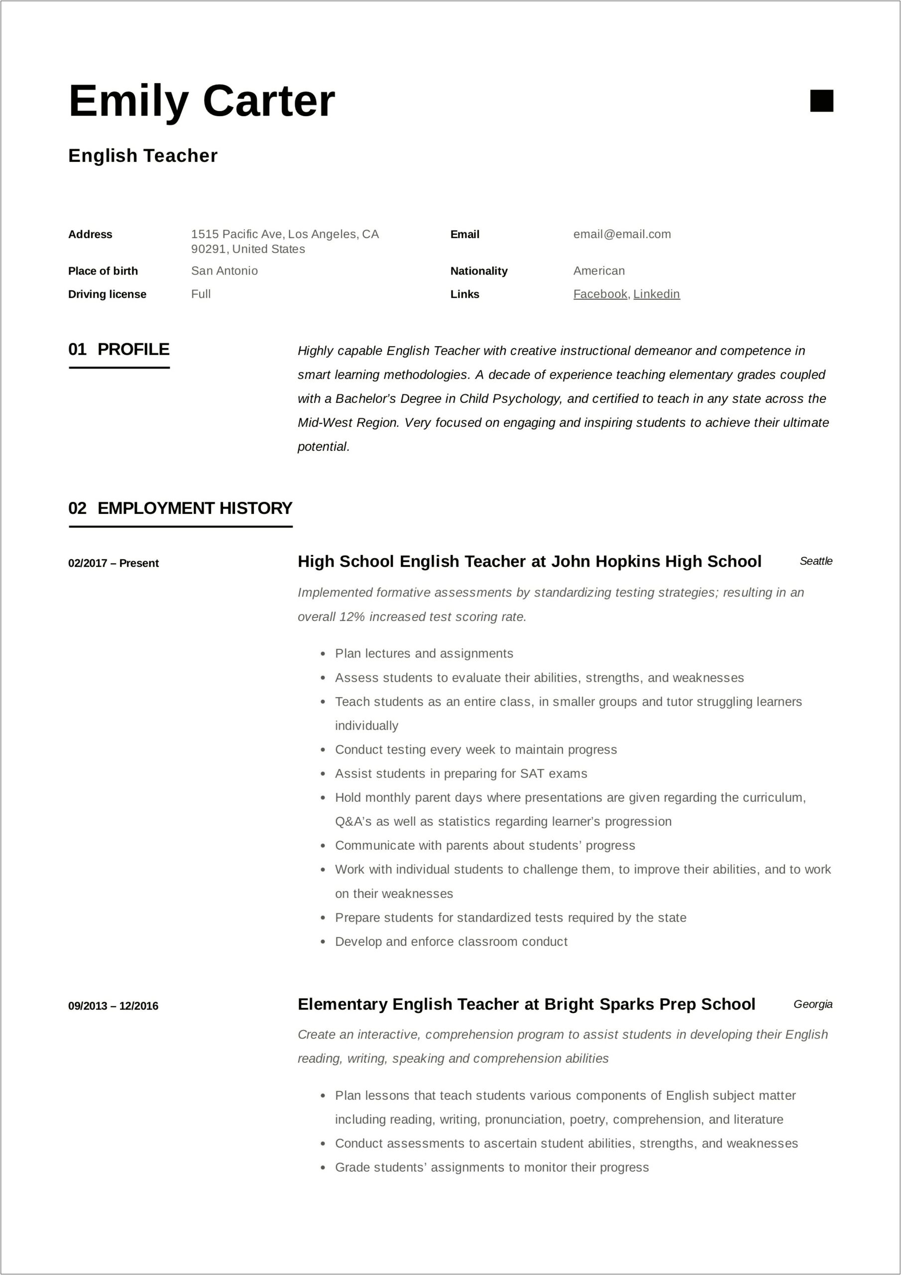Resume Writing Lesson Plan Middle School