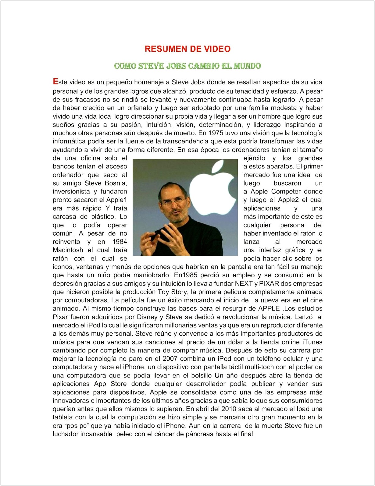Resumen De La Pelicula Steve Jobs Pdf