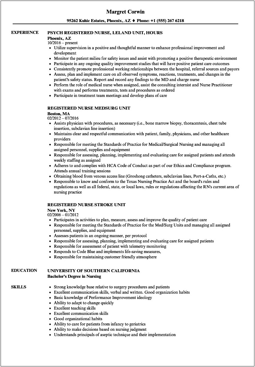 Resumen Summary For Nurse With 1 Year Experience