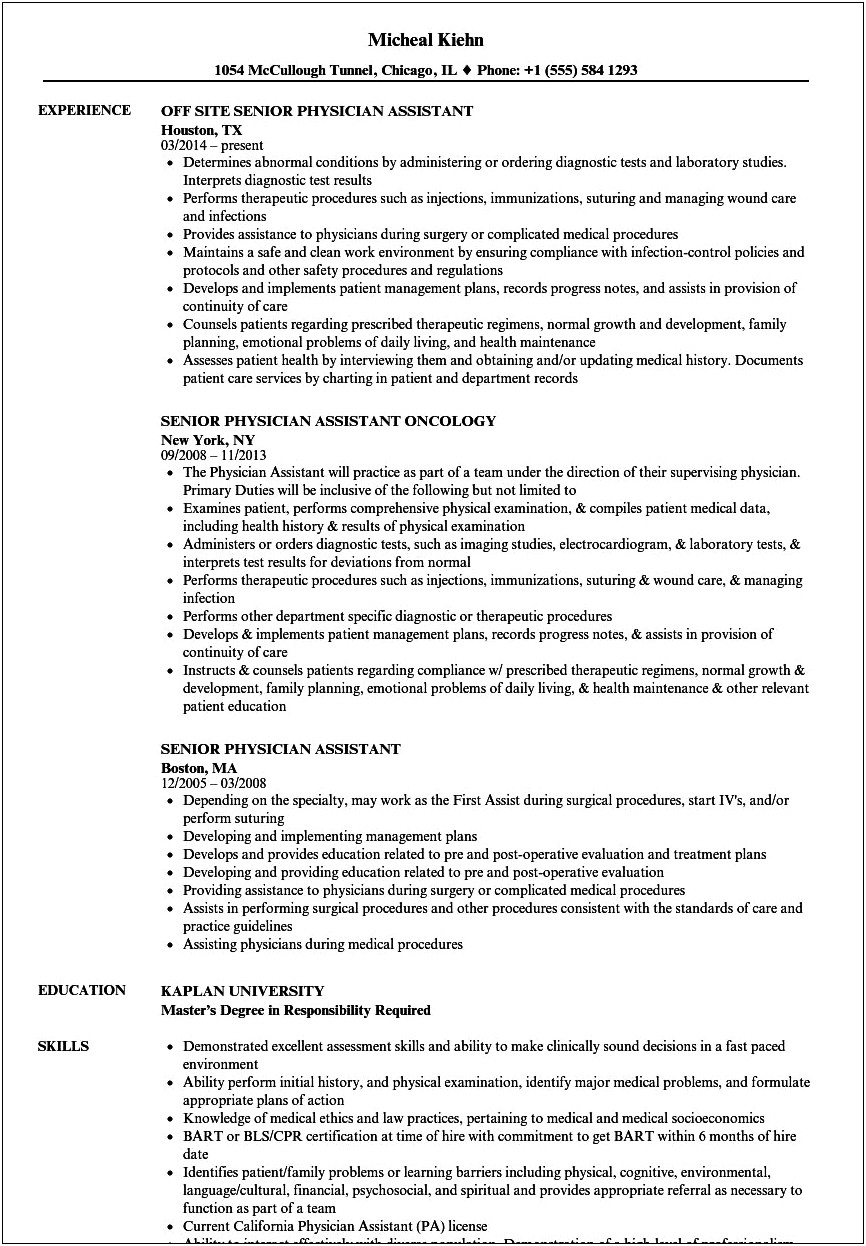 Resumes Examples For New Physician Assistants