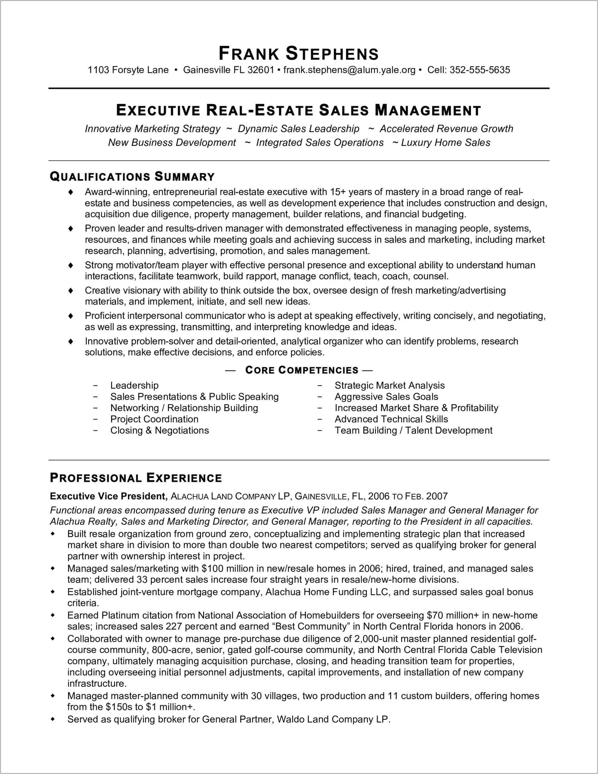 Resumes For Real Estate Project Managers
