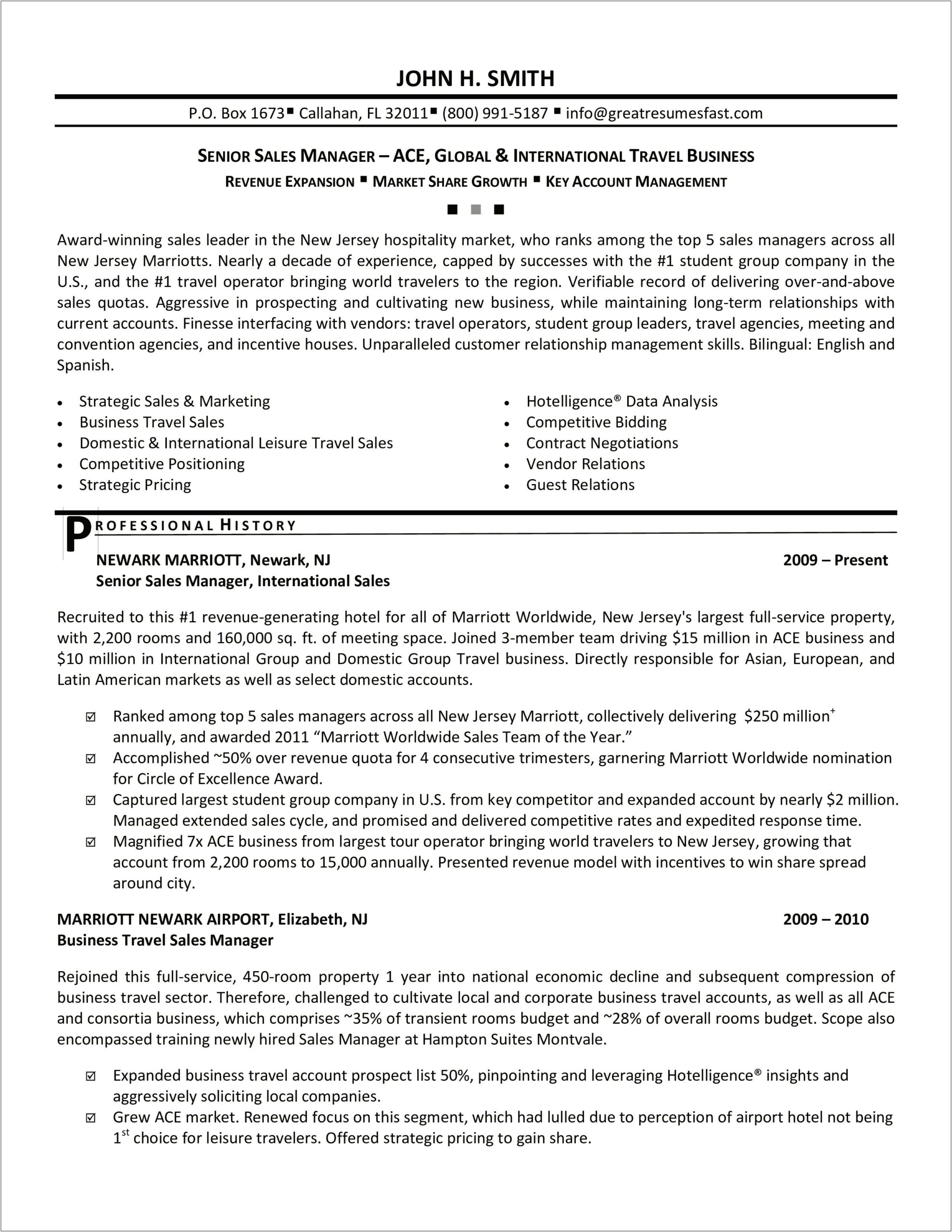Resumes For Revenue Managers At Marriott
