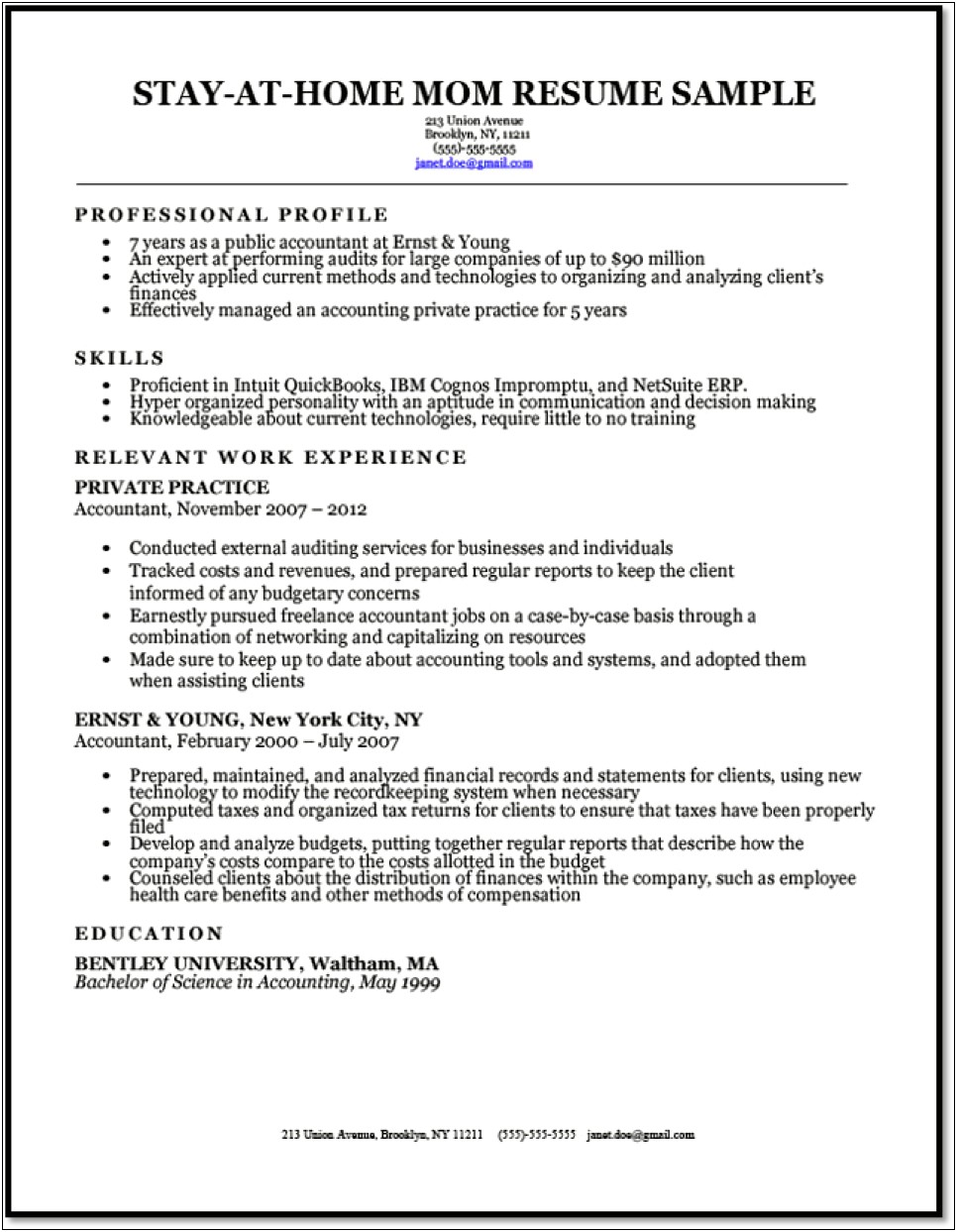 Resumes For Stay Home Moms Returning To Work