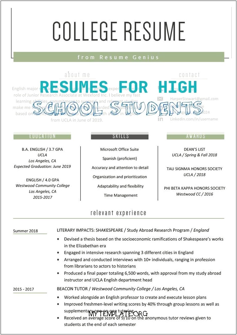 Resumes Of A High School Student