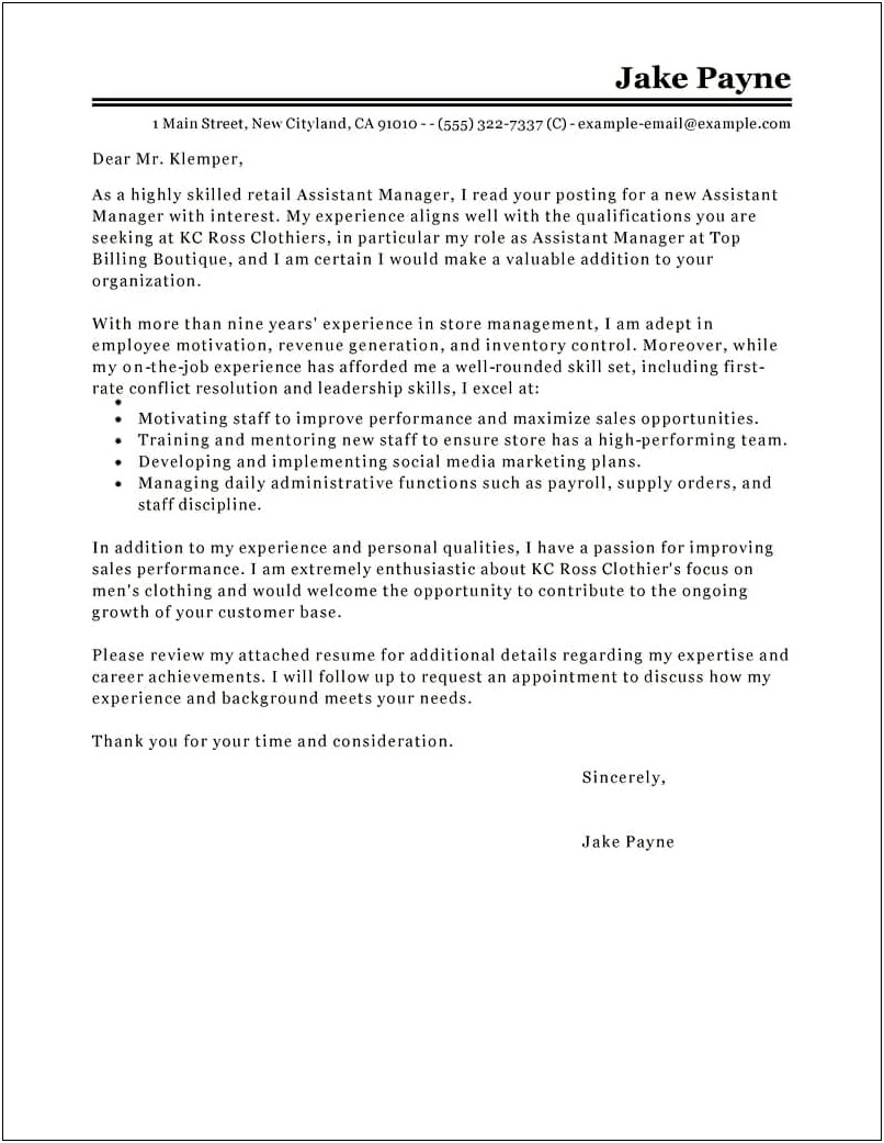 Retail Cover Letter Examples For Resume