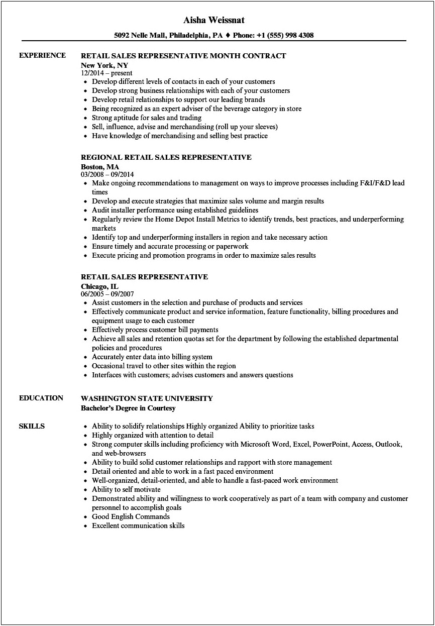 Retail Customer Service Representative Job Description For Resume