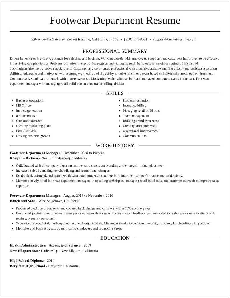 Retail Department Manager Job Description For Resume