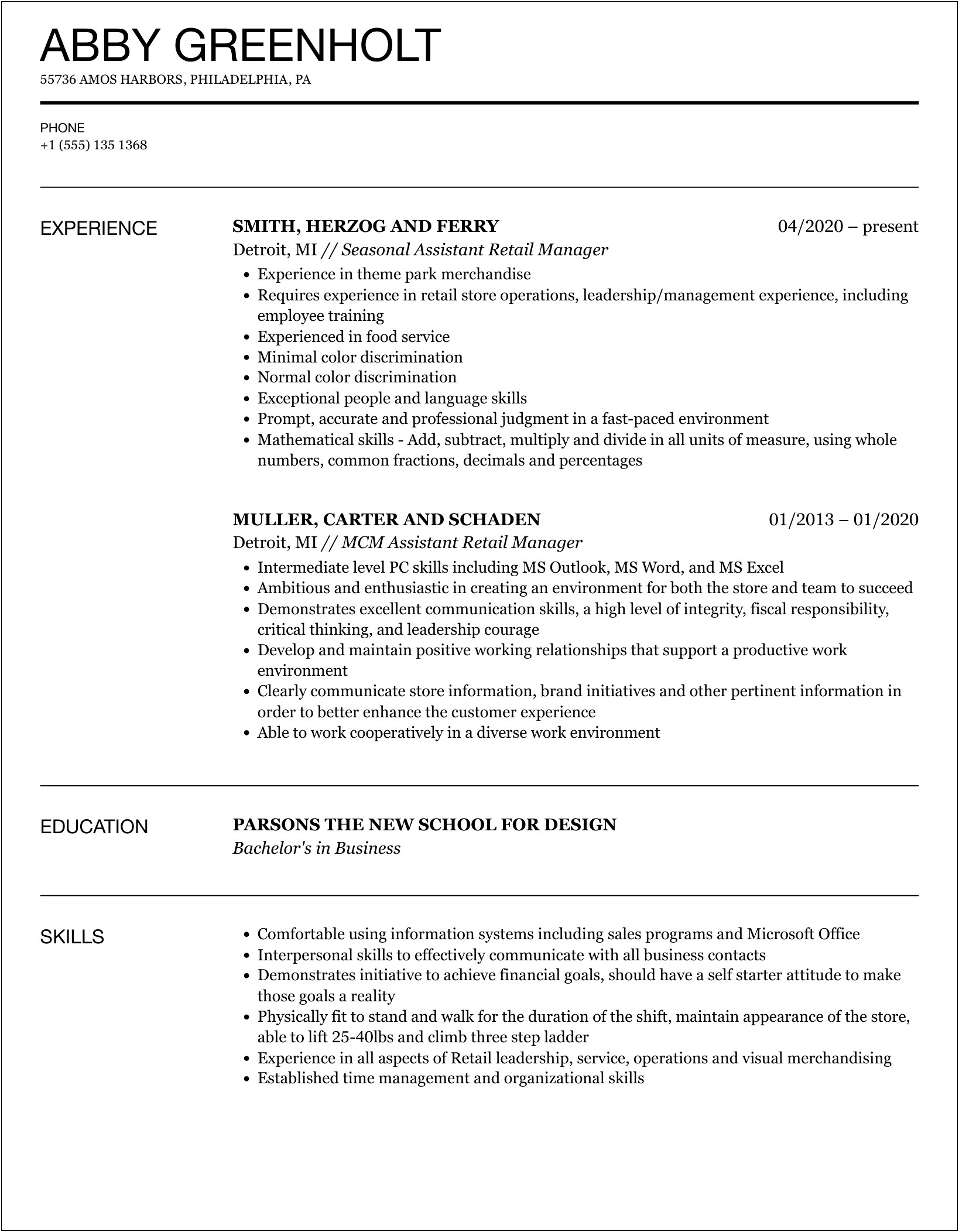 Retail Manager Resume Template Microsoft Word