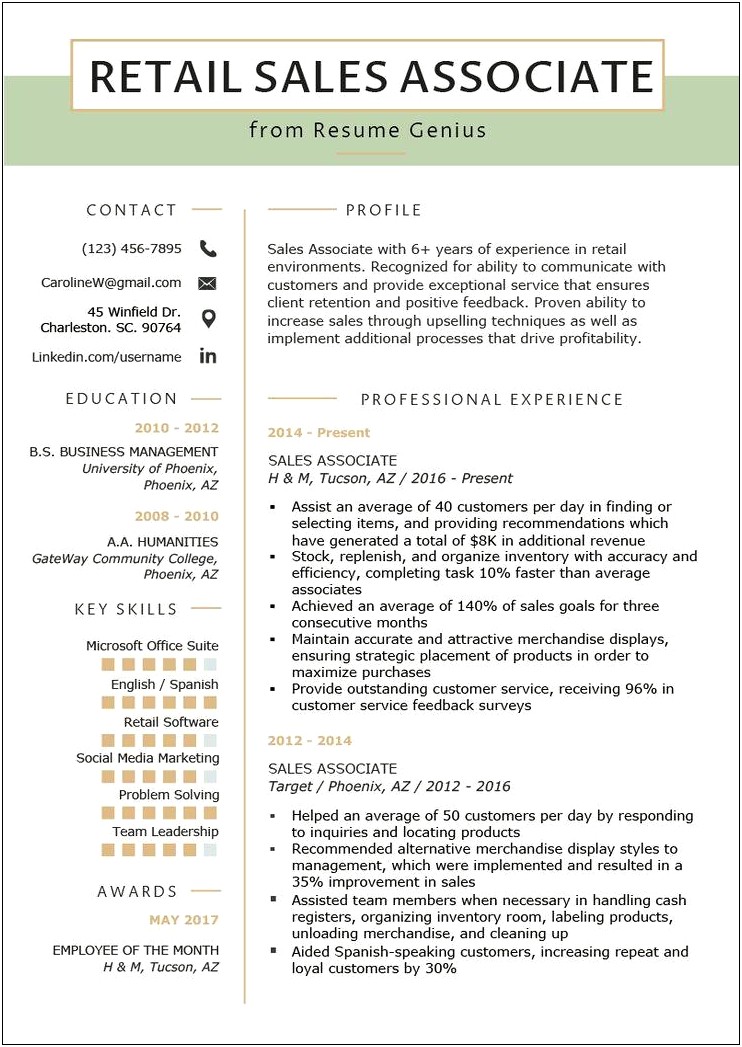 Retail Sales Job Description Resume Sample