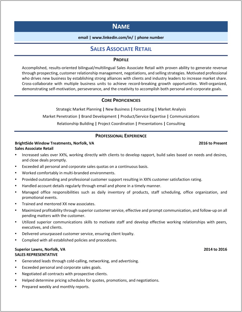 Retail Sales Representative Job Description Resume