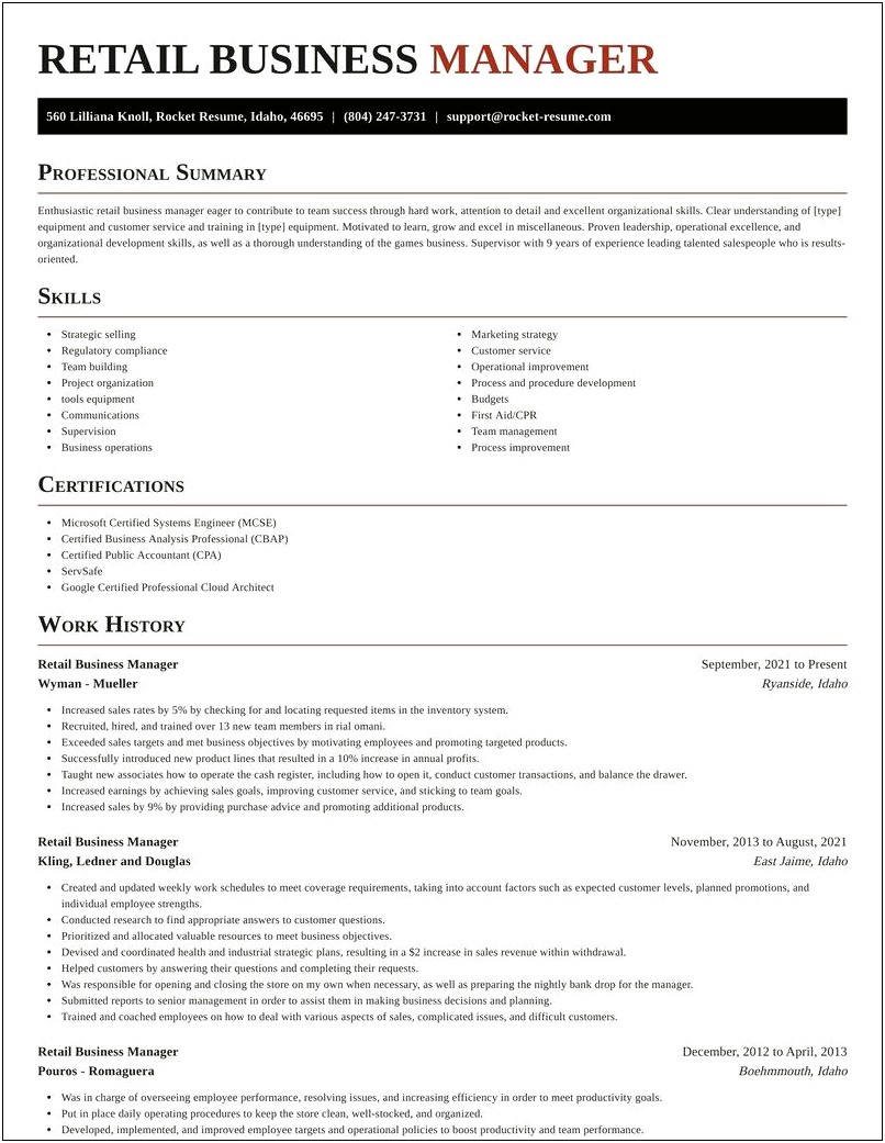 Retail Store Customer Service Manager Resume